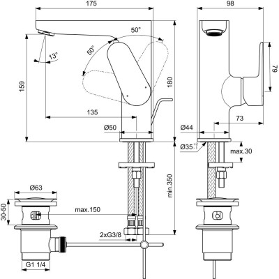 Ideal Standard CERAFINE O aukštas praustuvo maišytuvas, su metaliniu dugno vožtuvu BC703XG