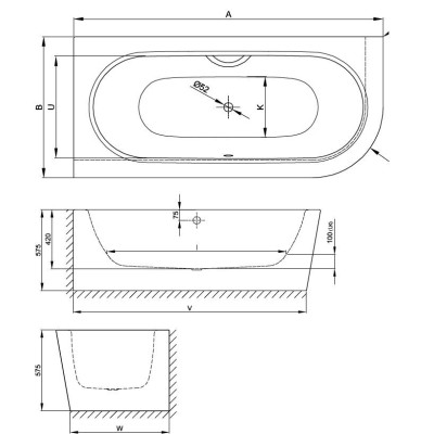BETTE Starlet Silhouette IV kampinė, plieninė vonia 175x80cm
