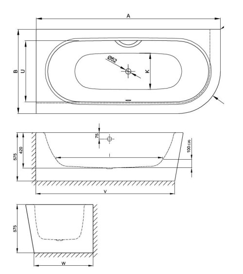 BETTE Starlet Silhouette IV kampinė, plieninė vonia 175x80cm