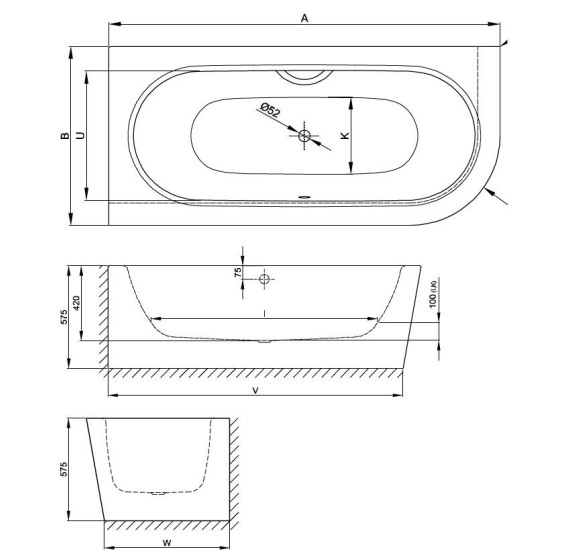 BETTE Starlet Silhouette IV kampinė, plieninė vonia 175x80cm