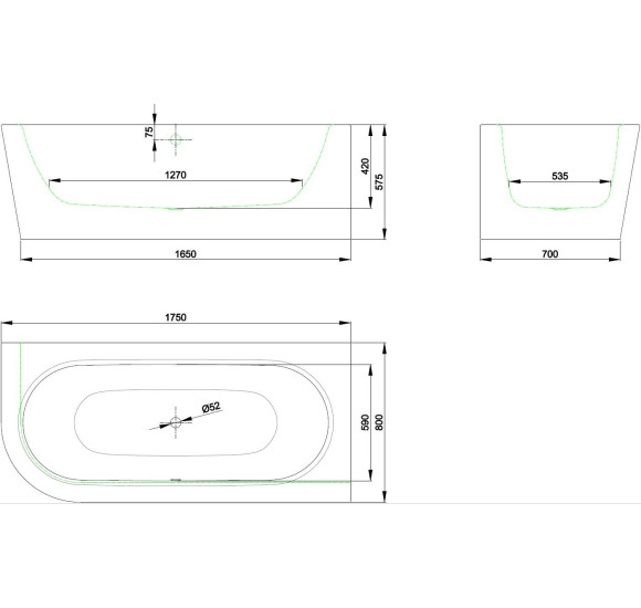 BETTE Starlet Silhouette V kampinė, plieninė vonia 175x80cm