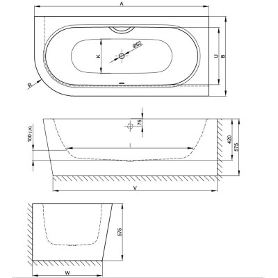 BETTE Starlet Silhouette V kampinė, plieninė vonia 175x80cm