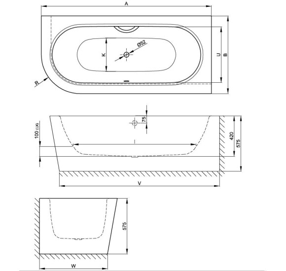 BETTE Starlet Silhouette V kampinė, plieninė vonia 175x80cm