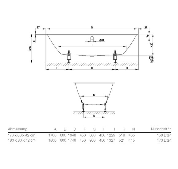 BETTE Loft plieninė vonia (pasirenkami dydžiai)