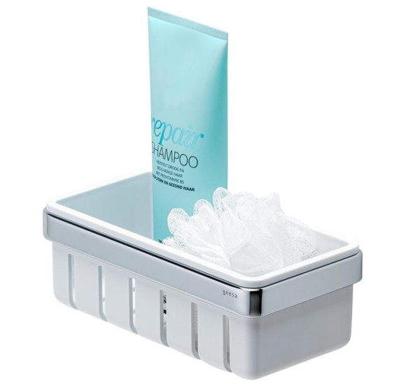 Geesa frame Black Basket serijos higienos priemonų laikiklis 21 cm, chromuotas laikiklis, baltas įdėkliukas