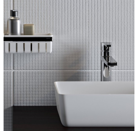 Geesa frame Black Basket serijos higienos priemonų laikiklis 21 cm, chromuotas laikiklis, baltas įdėkliukas