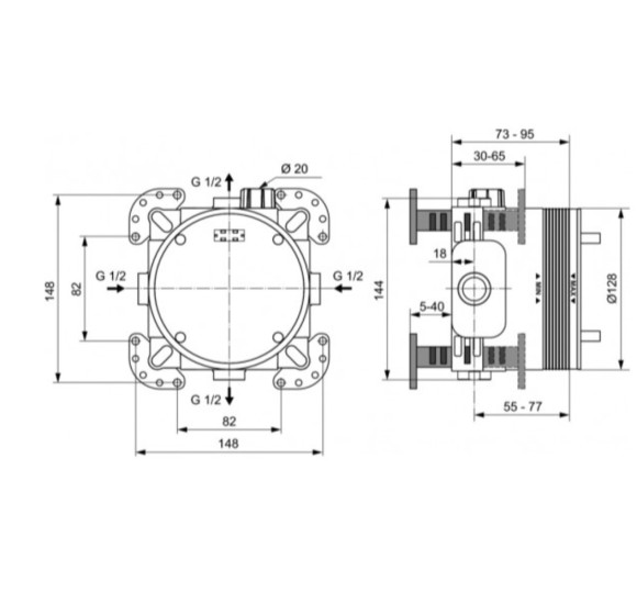 Ideal Standard Ceratherm Navigo kvadratinės potinkinės dušo sistemos komplektas, chromo spalvos, A7773AA
