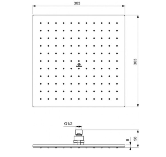 Ideal Standard Ceratherm Navigo kvadratinės potinkinės dušo sistemos komplektas, chromo spalvos, A7773AA