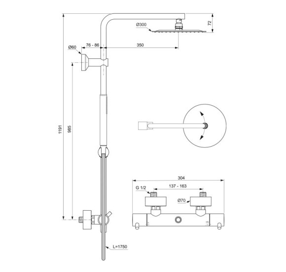 Ideal Standard CERATHERM T125 termostatinė dušo sistema, pasirinkite spalvą