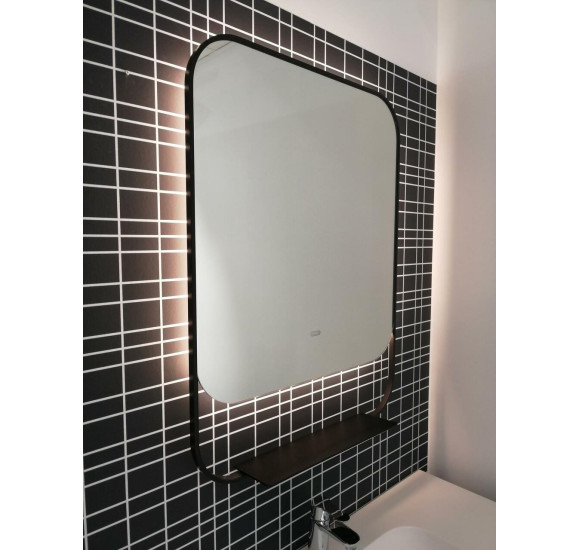 Balteco PO veidrodis su apšvietimu ir juodu rėmeliu