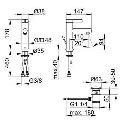Keuco IXMO Pure 100 praustuvo maišytuvas  su dugno vožtuvu (pasirenkamos spalvos)