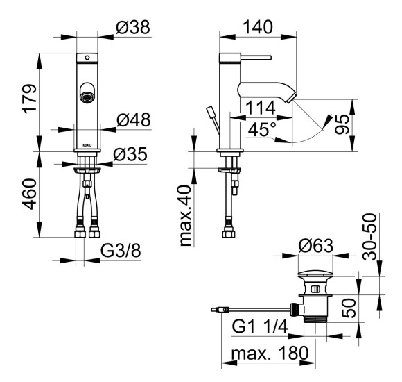 Keuco IXMO Soft 100 praustuvo maišytuvas  su dugno vožtuvu (pasirenkamos spalvos)