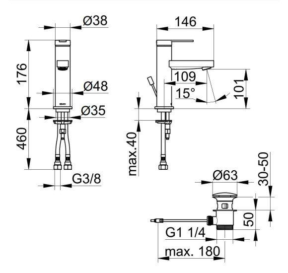 Keuco IXMO Flat 100 praustuvo maišytuvas  su dugno vožtuvu (pasirenkamos spalvos)