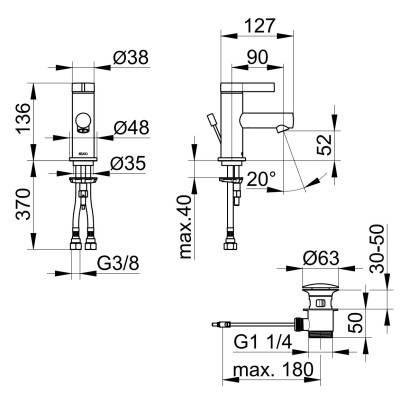 Keuco IXMO Pure 60 praustuvo maišytuvas  su dugno vožtuvu (pasirenkamos spalvos)