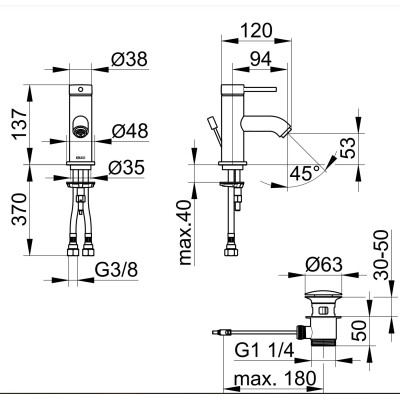 Keuco IXMO Soft 60 praustuvo maišytuvas  su dugno vožtuvu (pasirenkamos spalvos)