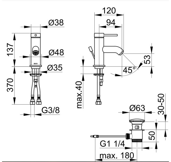 Keuco IXMO Soft 60 praustuvo maišytuvas  su dugno vožtuvu (pasirenkamos spalvos)