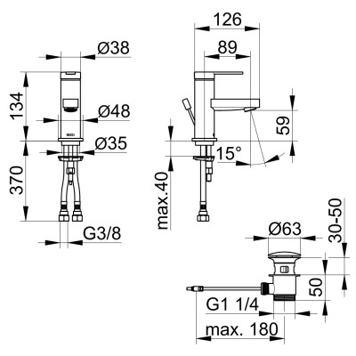 Keuco IXMO Flat 60 praustuvo maišytuvas  su dugno vožtuvu (pasirenkamos spalvos)
