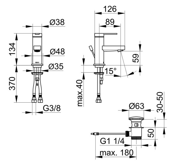 Keuco IXMO Flat 60 praustuvo maišytuvas  su dugno vožtuvu (pasirenkamos spalvos)