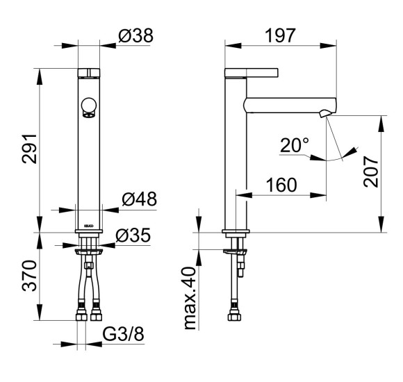 Keuco IXMO Pure 210 aukštas praustuvo maišytuvas (pasirenkite spalvą)