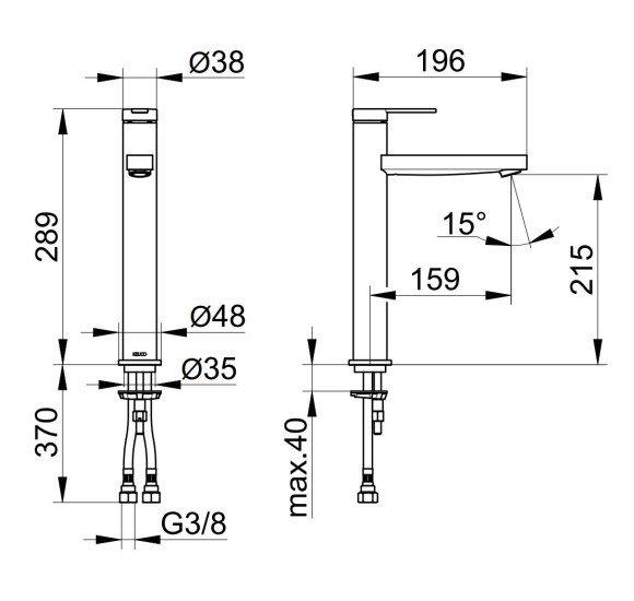 Keuco IXMO Flat 210 aukštas praustuvo maišytuvas (pasirenkamos spalvos)