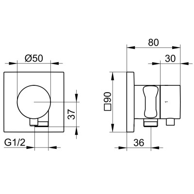Keuco IXMO 3-jų krypčių ir stop diverteris su rankinio dušelio laikikliu ir išvadu (kvadratinė apdaila)