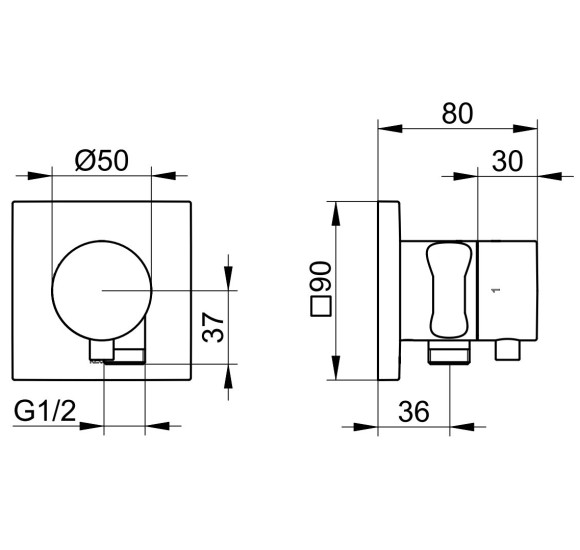 Keuco IXMO 3-jų krypčių ir stop diverteris su rankinio dušelio laikikliu ir išvadu (kvadratinė apdaila)