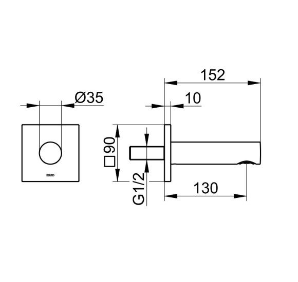 Keuco vonios snapas potinkinei sistemai  152mm projekcija  kvadratinė apdaila