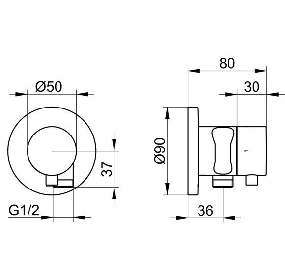 KEUCO IXMO 2-jų krypčių ir Stop vožtuvas su išvadu ir laikikliu rankiniam dušeliui