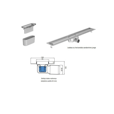 ACO ShowerDrain C latakas, su nerūdijančiojo plieno trapu, aukštis 65mm