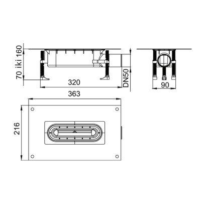 ACO ShowerDrain S+ dušo latako sifonas/korpusas. Aukštis 70-160 mm