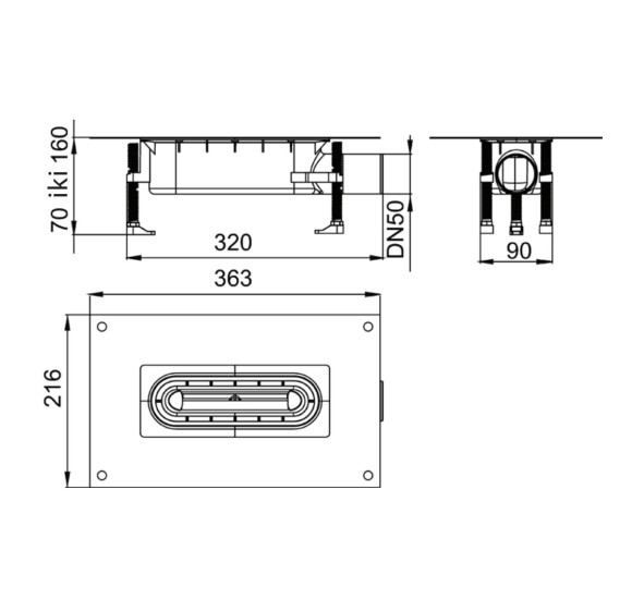 ACO ShowerDrain S+ dušo latako sifonas/korpusas. Aukštis 70-160 mm