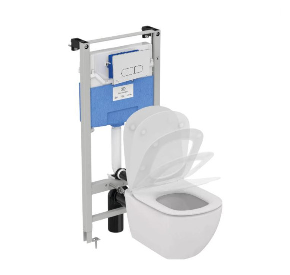 Ideal Standard Tesi "AquaBlade" pakabinamo klozeto komplektas 3in1 (Rėmas, mygtukas, klozetas)