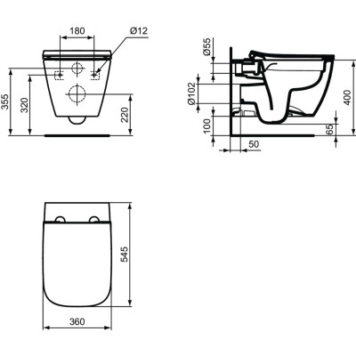 Ideal Standard i.life B pakabinamas unitazas, (Rimless) su Soft close dangčiu, T533001