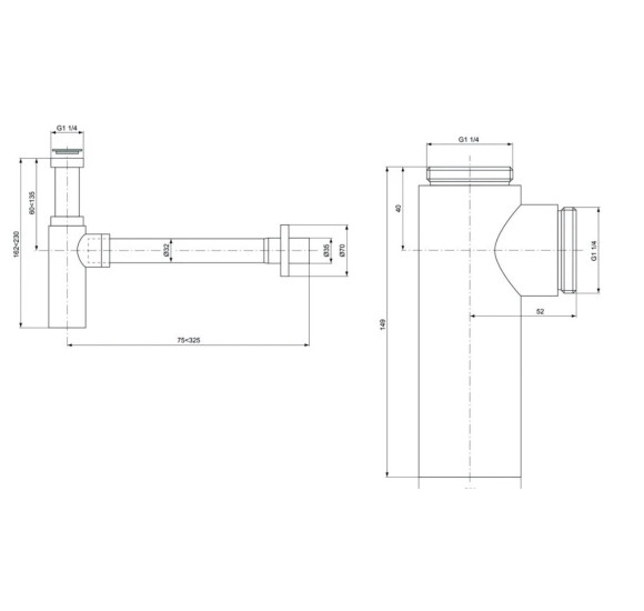 IDEAL STANDARD dekoratyvinis praustuvo sifonas G1 1/4, chromas, E0079AA