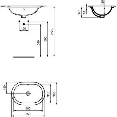 Ideal standard CONNECT montuojamas po stalviršiu ovalus praustuvas 550x380x175 mm, baltas, E504801
