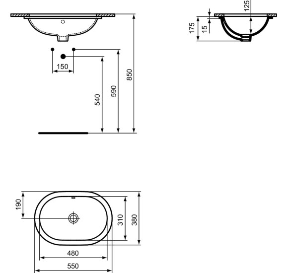 Ideal standard CONNECT montuojamas po stalviršiu ovalus praustuvas 550x380x175 mm, baltas, E504801