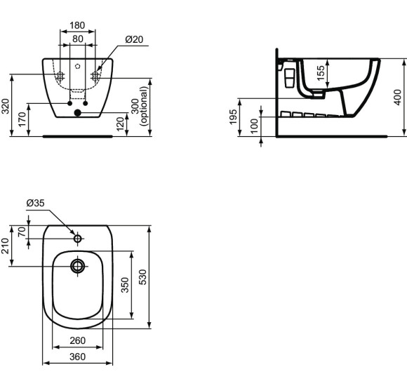 Ideal Standard Tesi pakabinama bide, balta, T457001