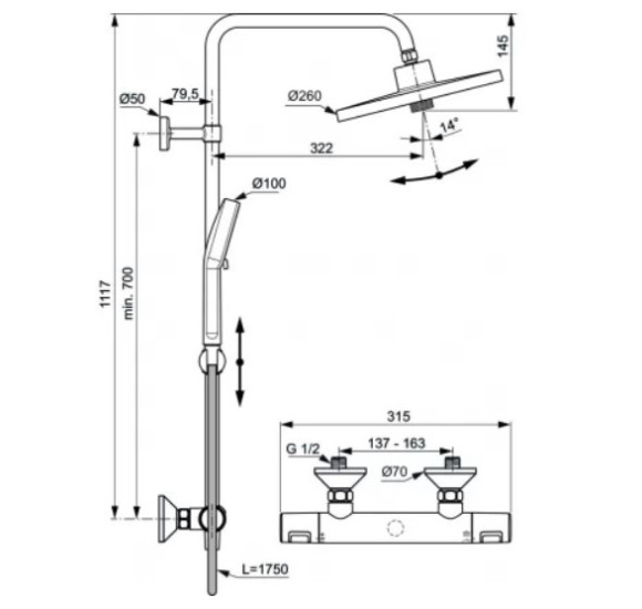 Ideal Standard Ceratherm T25+ (A7210AA) termostatinė dušo sistema, pasirinkite spalvą