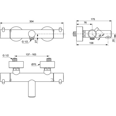 Ideal Standard CERATHERM T125 termostatinis dušo/vonios maišytuvas, pasirenkama spalva