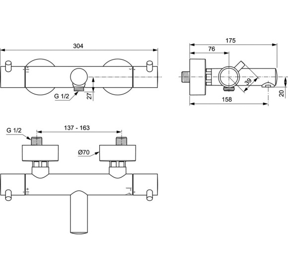 Ideal Standard CERATHERM T125 termostatinis dušo/vonios maišytuvas, pasirenkama spalva