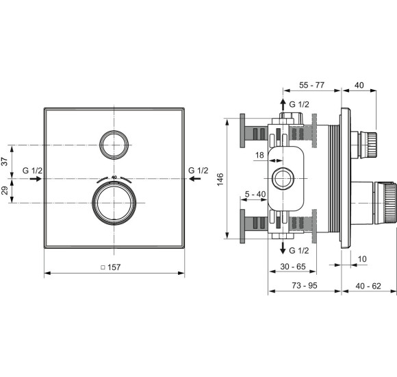 Ideal Standard Ceratherm Navigo Kit2 kvadratinis dušo/vonios maišytuvas, pasirenkama spalva