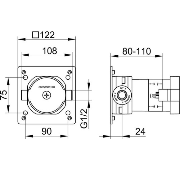 Keuco IXMO potinkinė dalis maišytuvo diverteriui, 2 krypčių