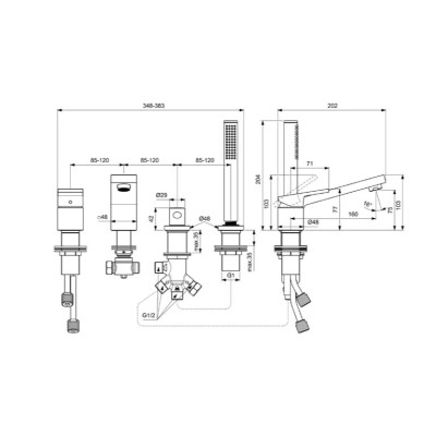 Ideal Standard Extra 4 dalių vonios maišytuvas, pasirenkama spalva