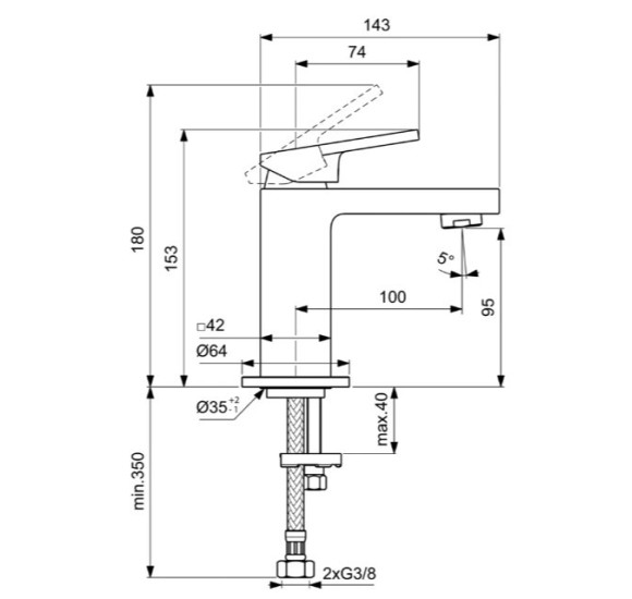 Ideal Standard Extra Piccolo maišytuvas praustuvui, BD503, pasirenkama spalva