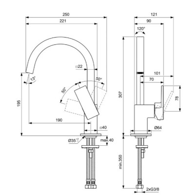 Ideal Standard Extra maišytuvas praustuvui, BD505, pasirenkama spalva