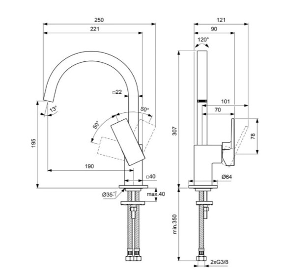Ideal Standard Extra maišytuvas praustuvui, BD505, pasirenkama spalva
