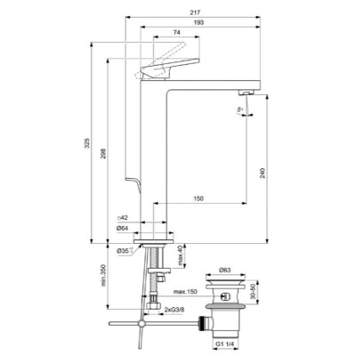 Ideal Standard Extra Vessel maišytuvas praustuvui su dugno vožtuvu, BD506, pasirenkama spalva