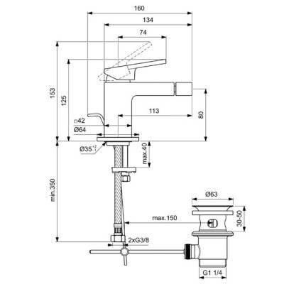 Ideal Standard Extra bide maišytuvas su dugno vožtuvu, BD511, pasirenkama spalva