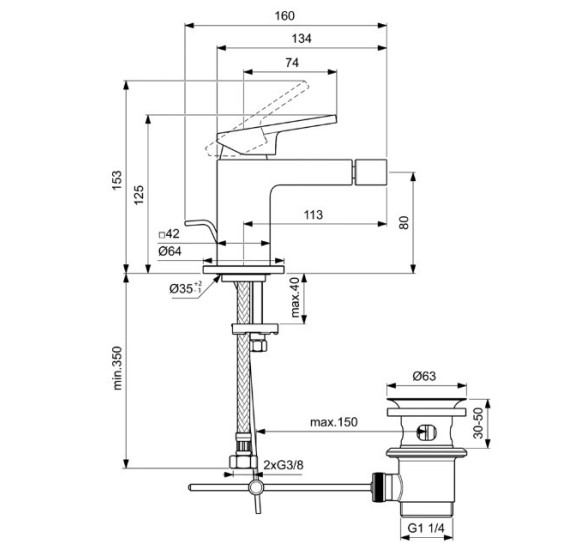 Ideal Standard Extra bide maišytuvas su dugno vožtuvu, BD511, pasirenkama spalva