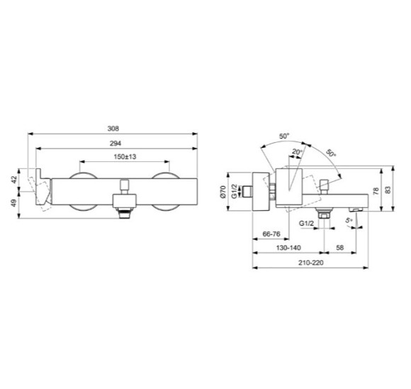 Ideal Standard Extra dušo/vonios maišytuvas, BD513, pasirenkama spalva
